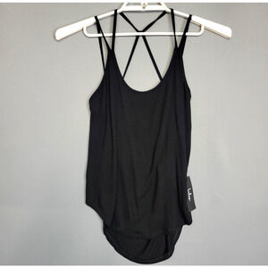 Lulus Tank Top Womens Small Black Strappy Slouch Open Back Lightweight Flowy New